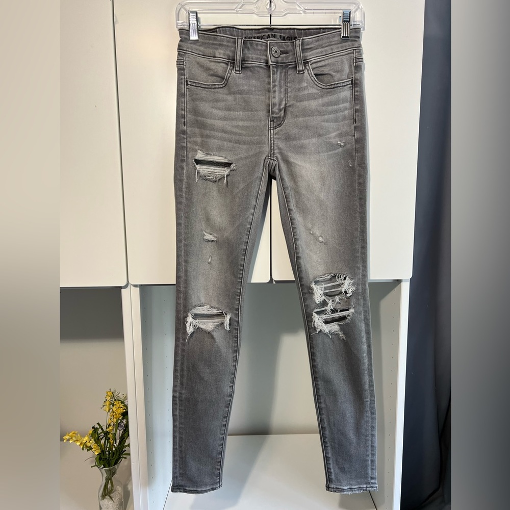 American Eagle Next Level Stretch Ripped Gray Jeans